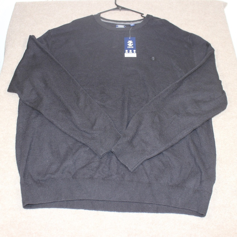 IZOD Mens 2XLT Black Cotton Blend Crewneck Pullover Sweater NWT Big & Tall